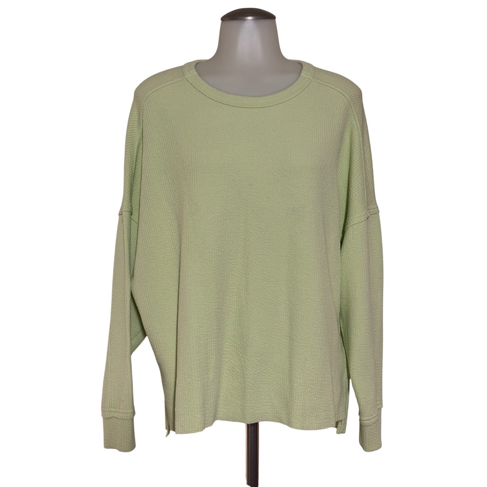 Maurice Waffle Knit Top Women Large Lime Green Excellent Drop Shoulder Slit NWOT